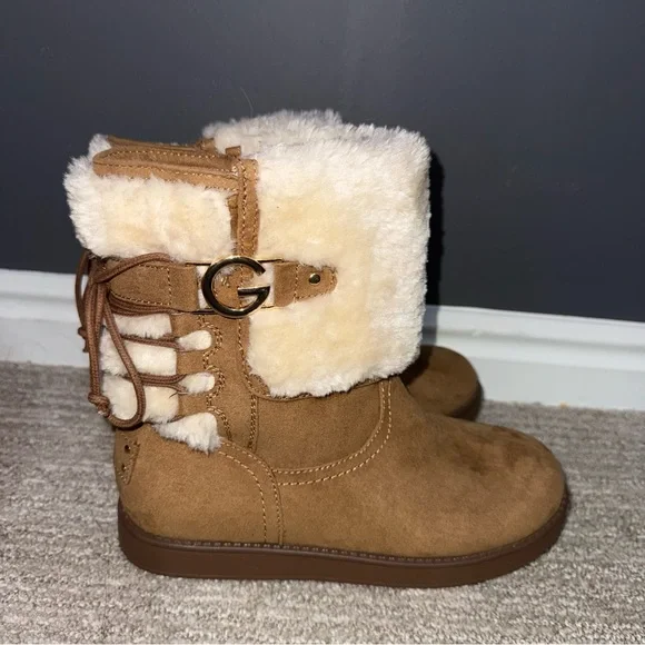 GGASHLEAR Women’s Faux Fur Winter Ankle Boots Brown Lace Up Cosy Warm– Size 6.5M - Picture 6 of 9